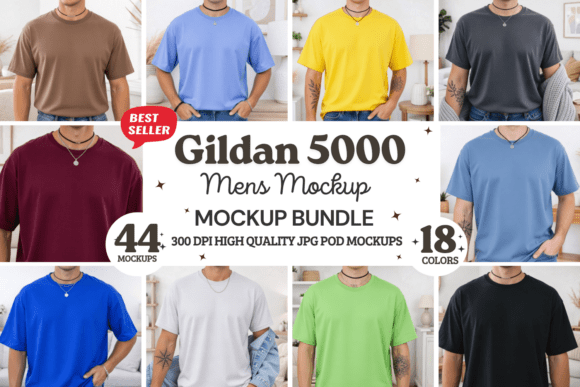 Download Gildan 5000 Mens T-Shirt Mockup Bundle - Men Collection