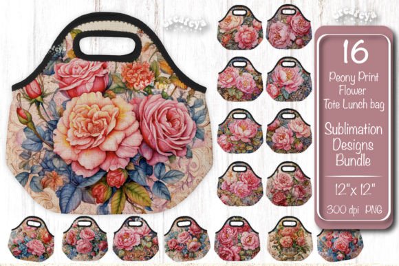 Download Lunch Bag Bundle Peonies Background Wrap - Premium Bundle