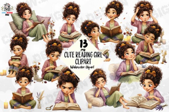Download Cute Reading Girl PNG - Reading Collection