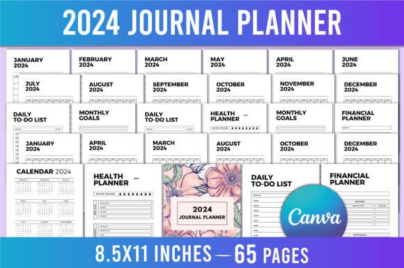 Download Editable 2024 Journal Planner for Canva - 2024 journal Collection